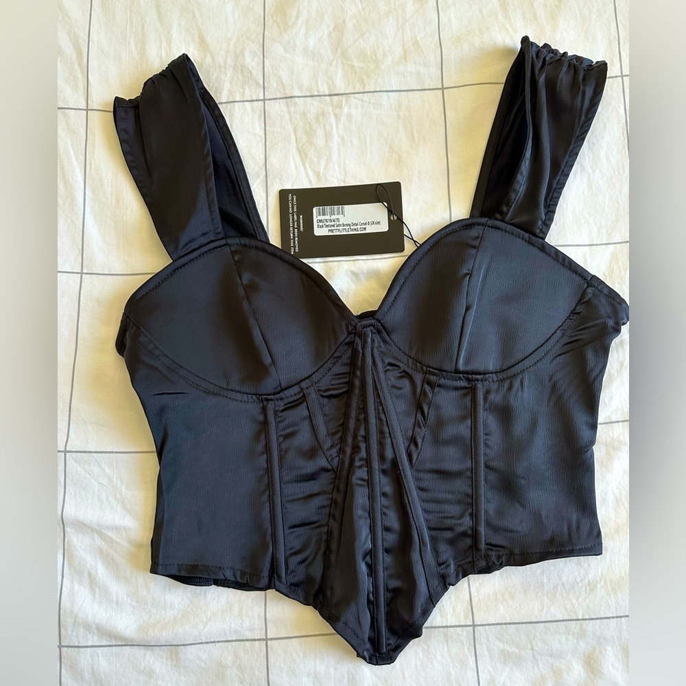 Black satin corset crop top